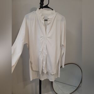 ADAY Something Borrowed Tunic Top Womens Large Button Down Shirt Off White
